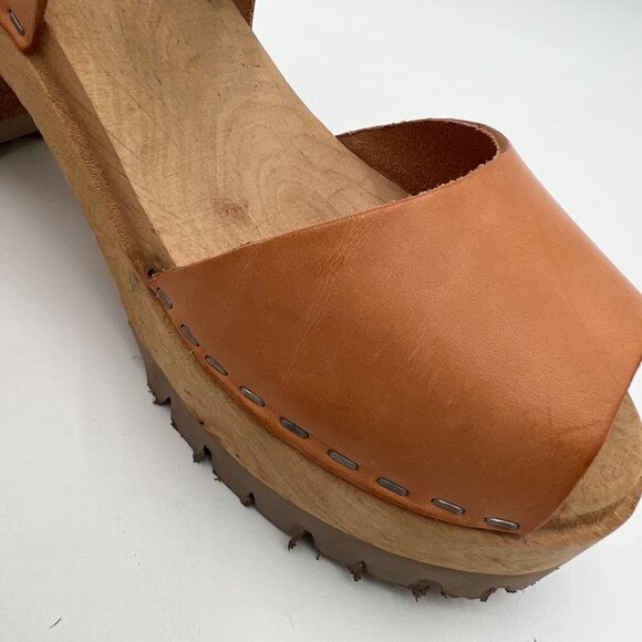 Free People Mia 1976 Swedish Leather Wooden Platform Clogs Luggage Size 36 5.5 - Picture 6 of 16